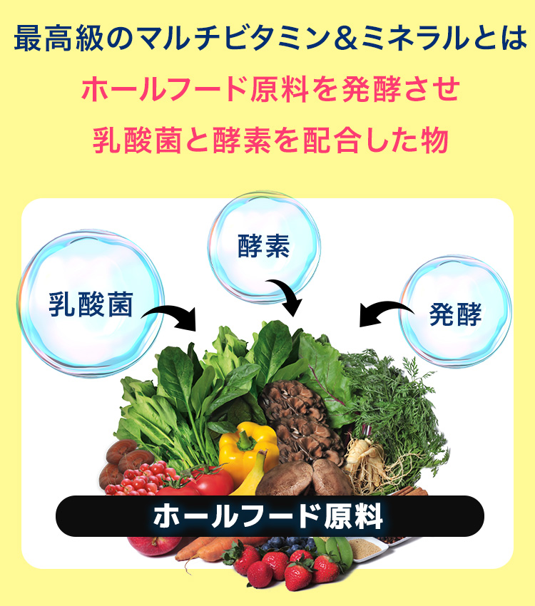最高級のマルチビタミン＆ミネラルとはホールフード原料を発酵させ乳酸菌と酵素を配合した物