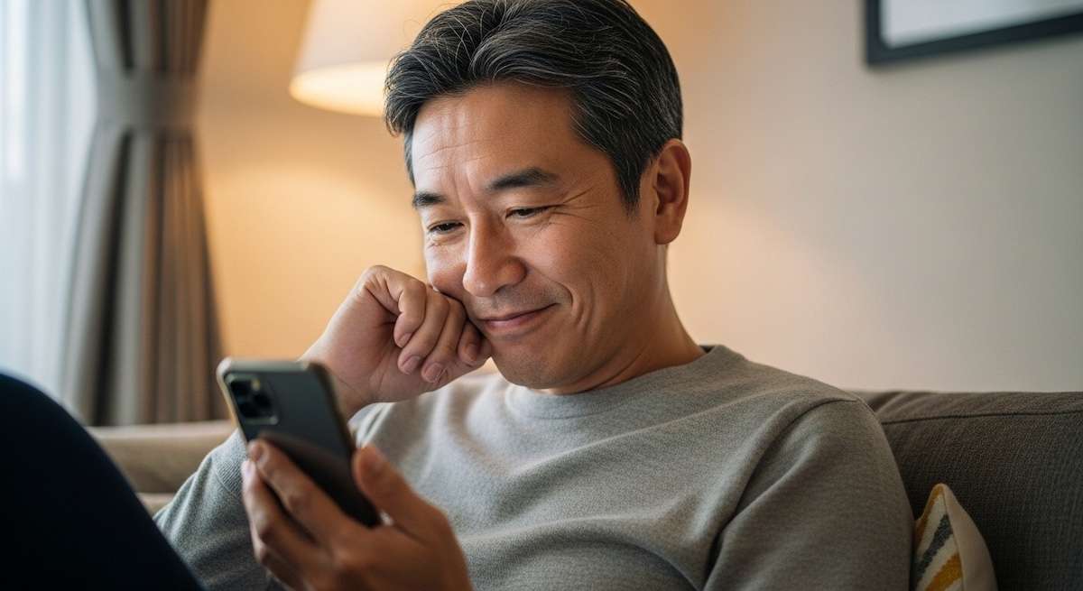 血糖値関係のレビューを閲覧する男性