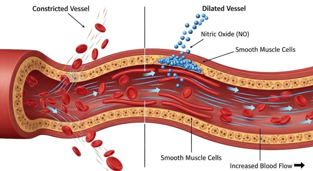NOが血管を広げて血流が良くなる様子