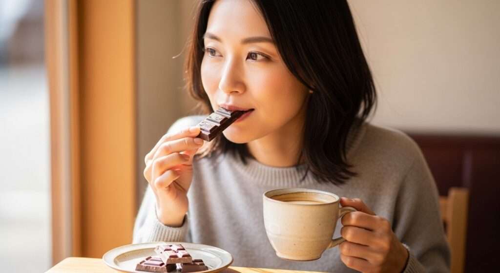 チョコレートを食べる女性