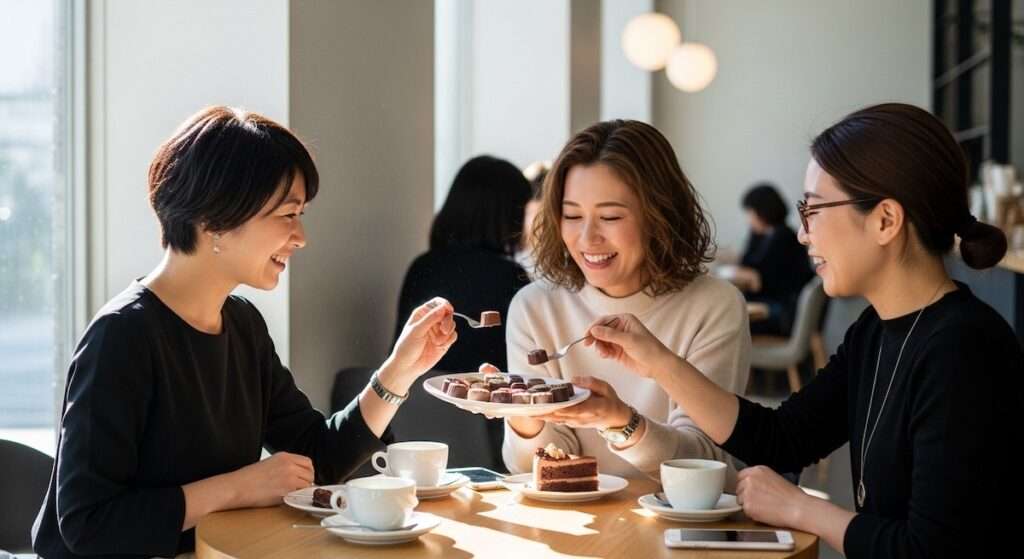 カフェでチョコをシェア