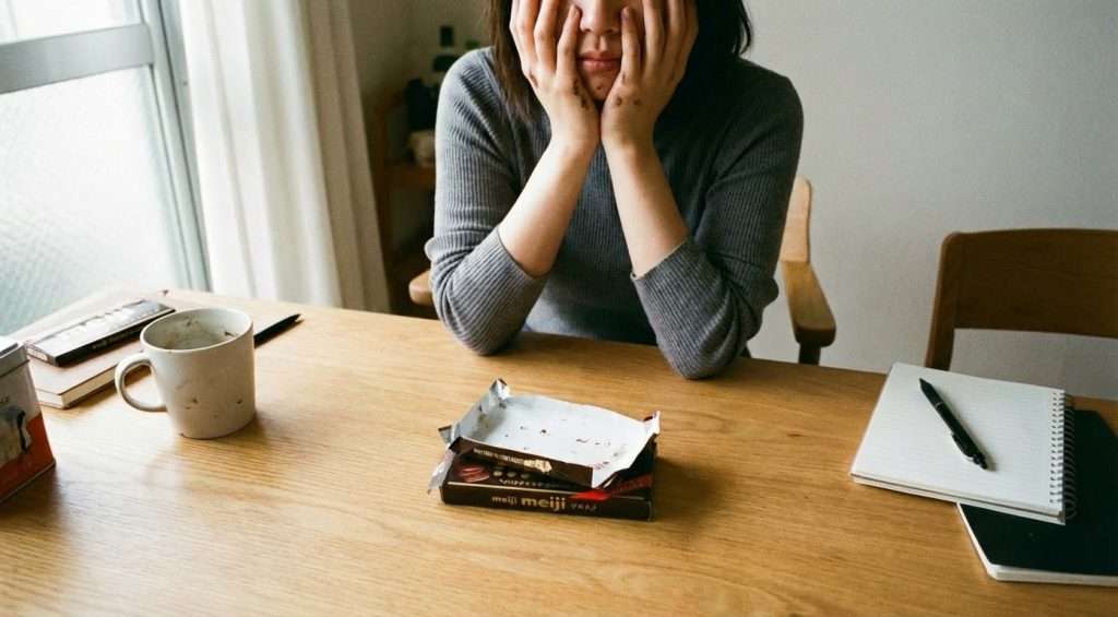 チョコレートをまた食べてしまったと反省