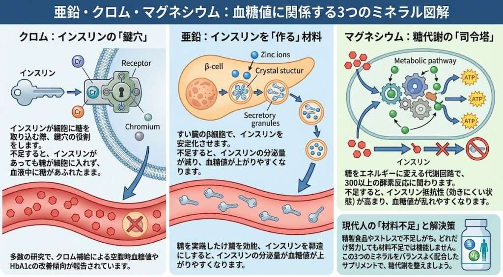亜鉛、クロム、マグネシウムのミネラルの効果