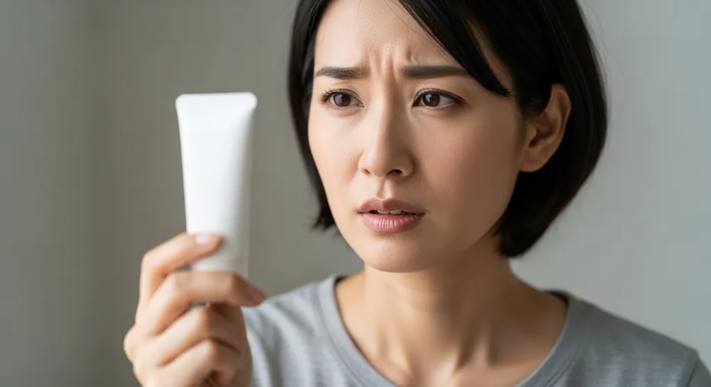 かゆみ止めを持ち不安な症状の女性